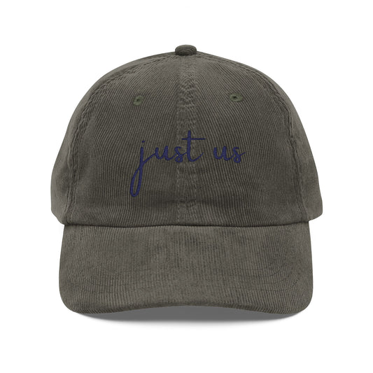 Vintage 'Just Us' Embroidered Corduroy Cap - Casual Everyday Hat