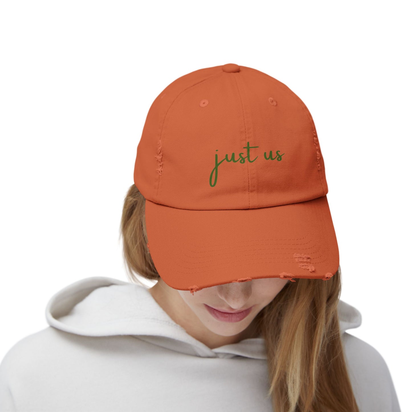 Unisex Distressed Cap - ‘Just Us’ Casual Hat for Friendship & Everyday Style