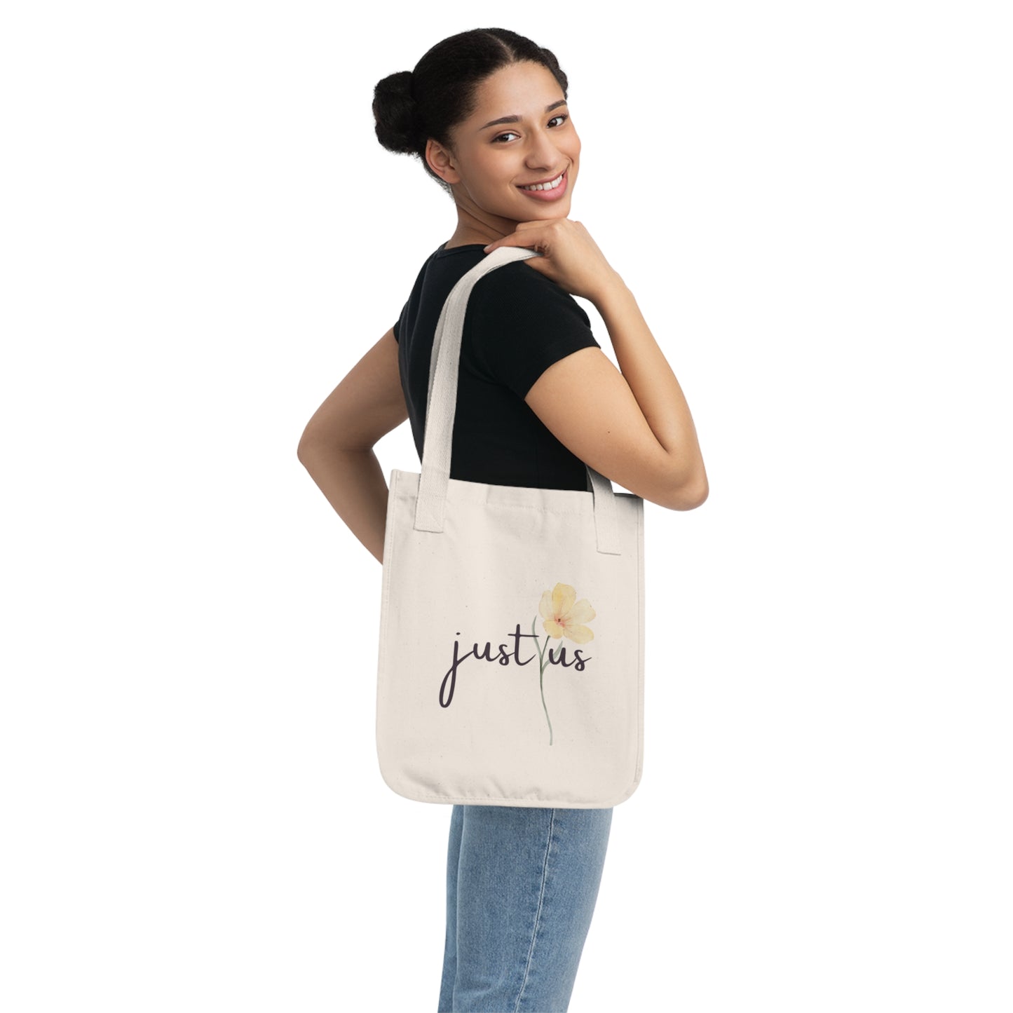 Organic Tote Bag - Personalizable - Just Us - “The way GOD intended”, Eco-Friendly Floral Shopper for Everyday Use