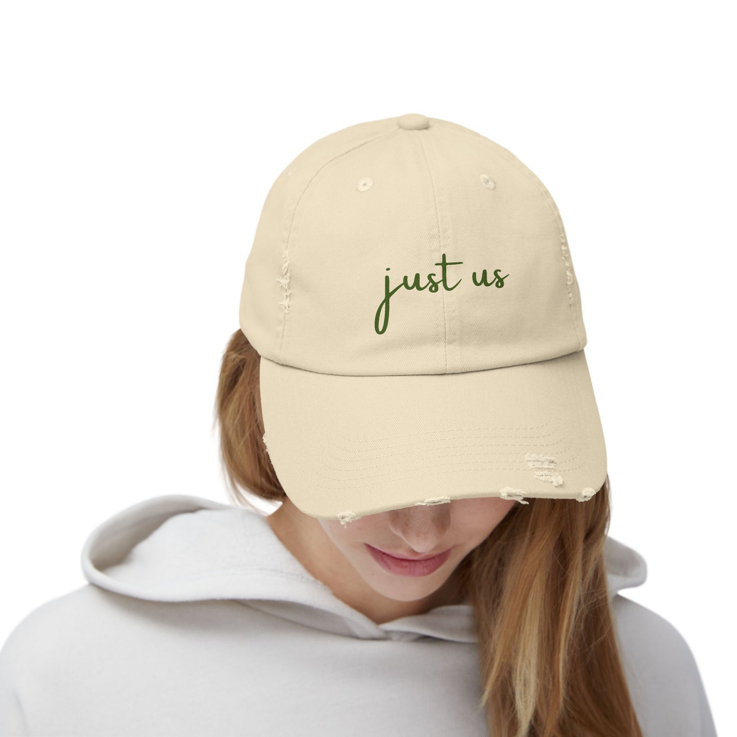 Unisex Distressed Cap - ‘Just Us’ Casual Hat for Friendship & Everyday Style