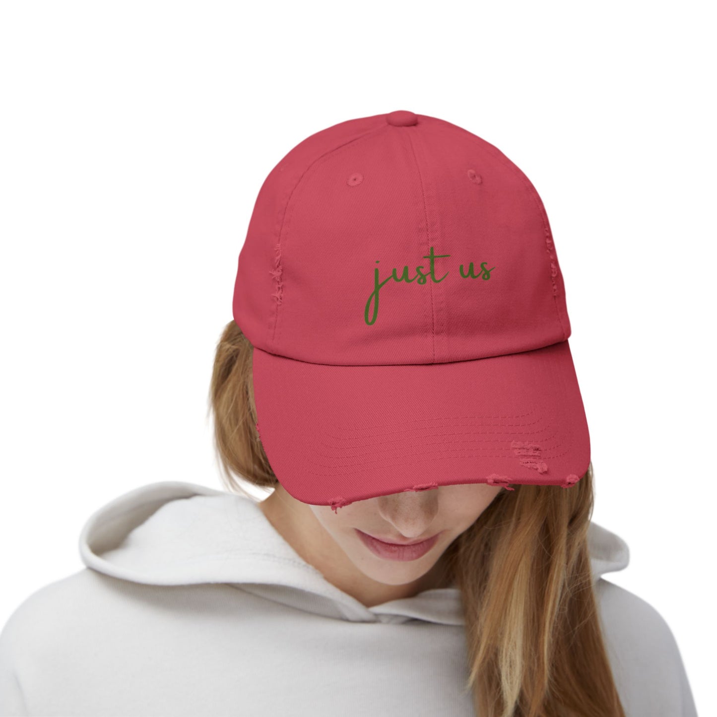 Unisex Distressed Cap - ‘Just Us’ Casual Hat for Friendship & Everyday Style