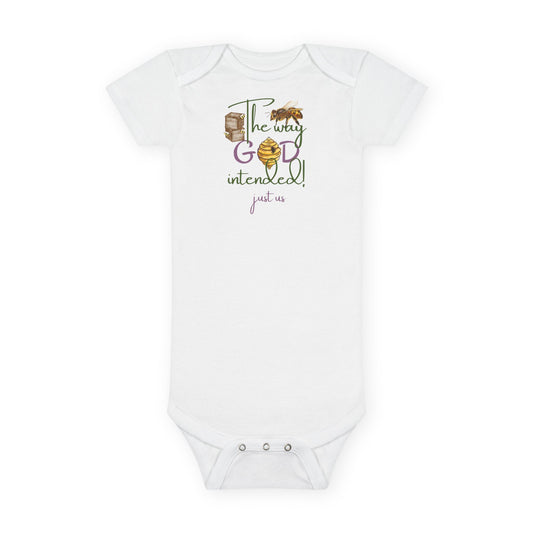 Organic Baby Bee Onesie- Personalizable - Just Us, “The Way God Intended” | Cute Infant Onesie