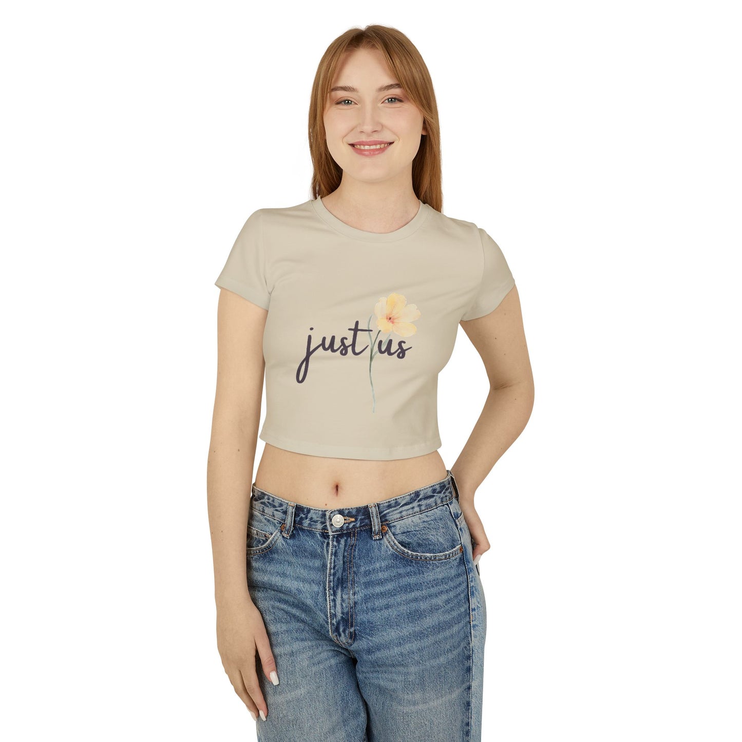Organic Women's Flower Baby Tee - Just Us, "The way GOD intended" - Faith-Inspired Casual Wear