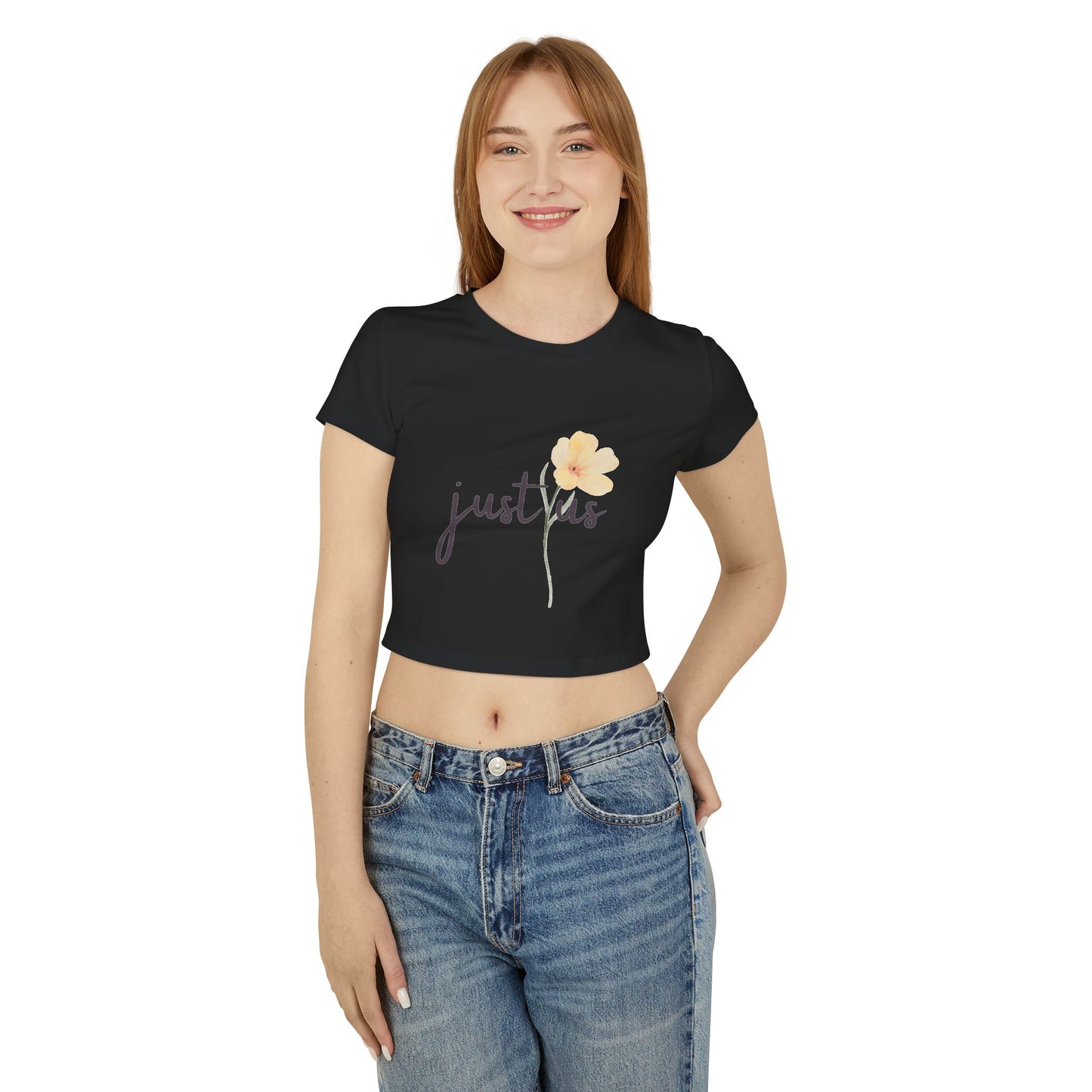 Organic Women's Flower Baby Tee - Just Us, "The way GOD intended" - Faith-Inspired Casual Wear