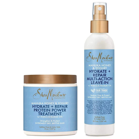 SheaMoisture Manuka Honey & Yogurt Hydrate + Repair Bundle – Protein Power Treatment & Multi-Action Leave-In Conditioner 8 Oz Ea (2 Piece Set)