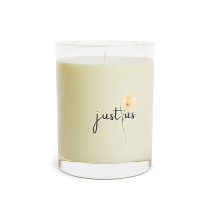 Just Us, “The way GOD intended” - Soy Wax Aromatherapy Scented Candle - 11oz Full Glass with Floral Design