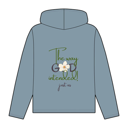 Women's Organic Relaxed Fit Hoodie - Floral Design with 'Just Us' and 'The Way God Intended'