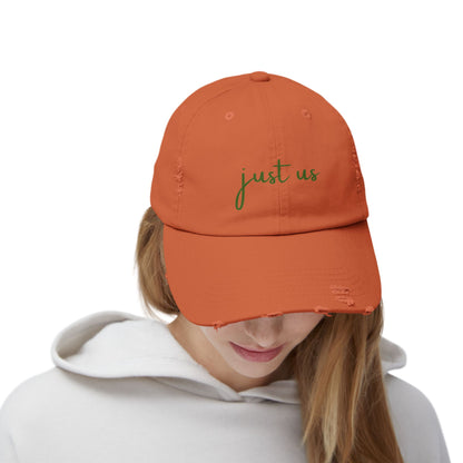 Unisex Distressed Cap - ‘Just Us’ Casual Hat for Friendship & Everyday Style
