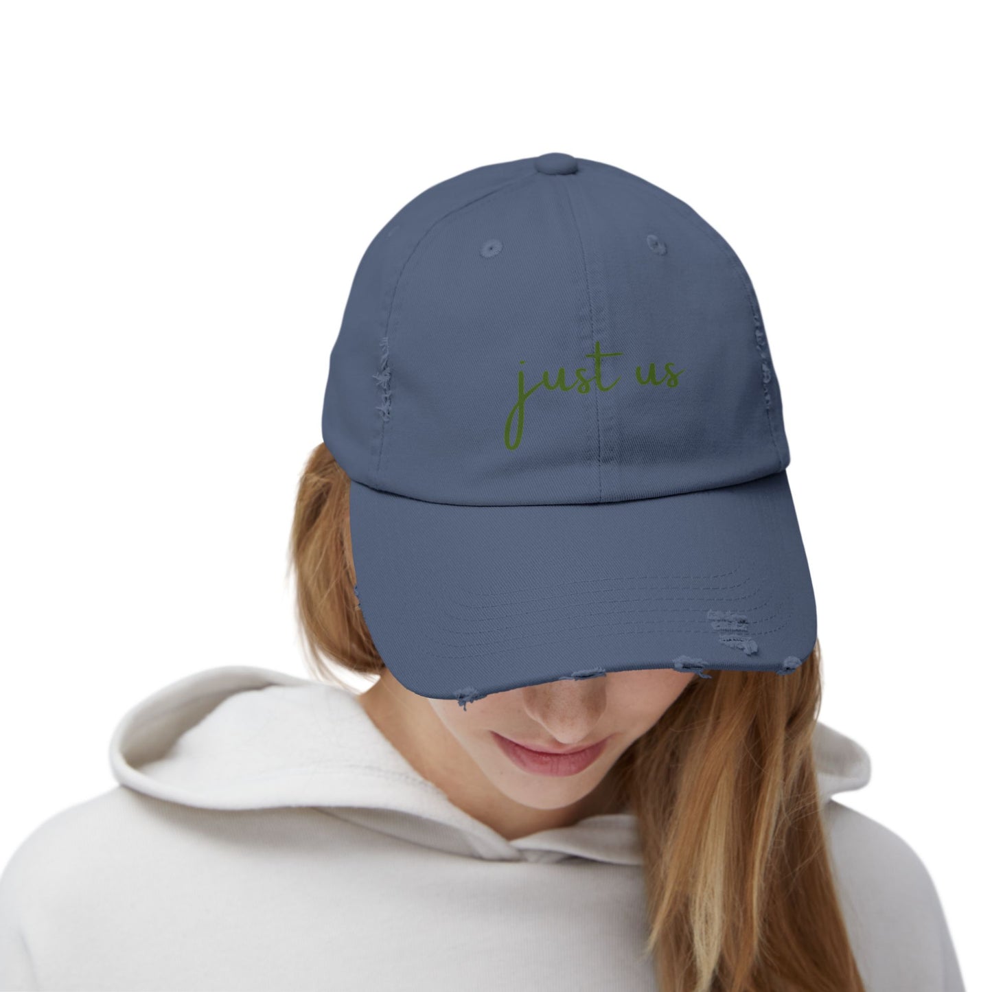 Unisex Distressed Cap - ‘Just Us’ Casual Hat for Friendship & Everyday Style