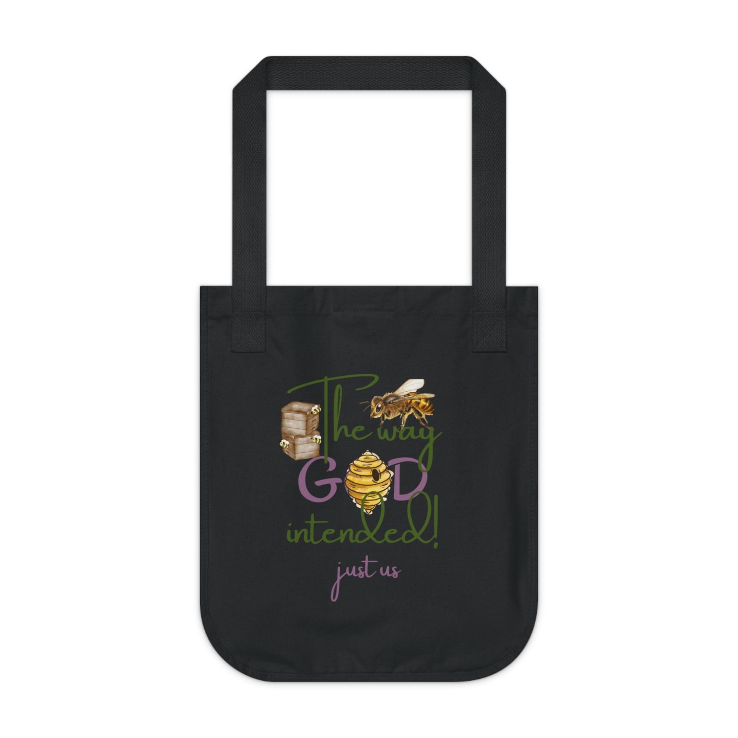 Organic Canvas Bee Tote Bag- Personalizable - Just Us, “The way GOD intended” - Eco-Friendly Floral Shopper for Everyday Use