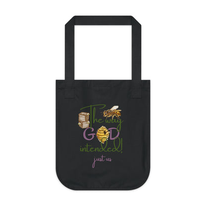 Organic Canvas Bee Tote Bag- Personalizable - Just Us, “The way GOD intended” - Eco-Friendly Floral Shopper for Everyday Use