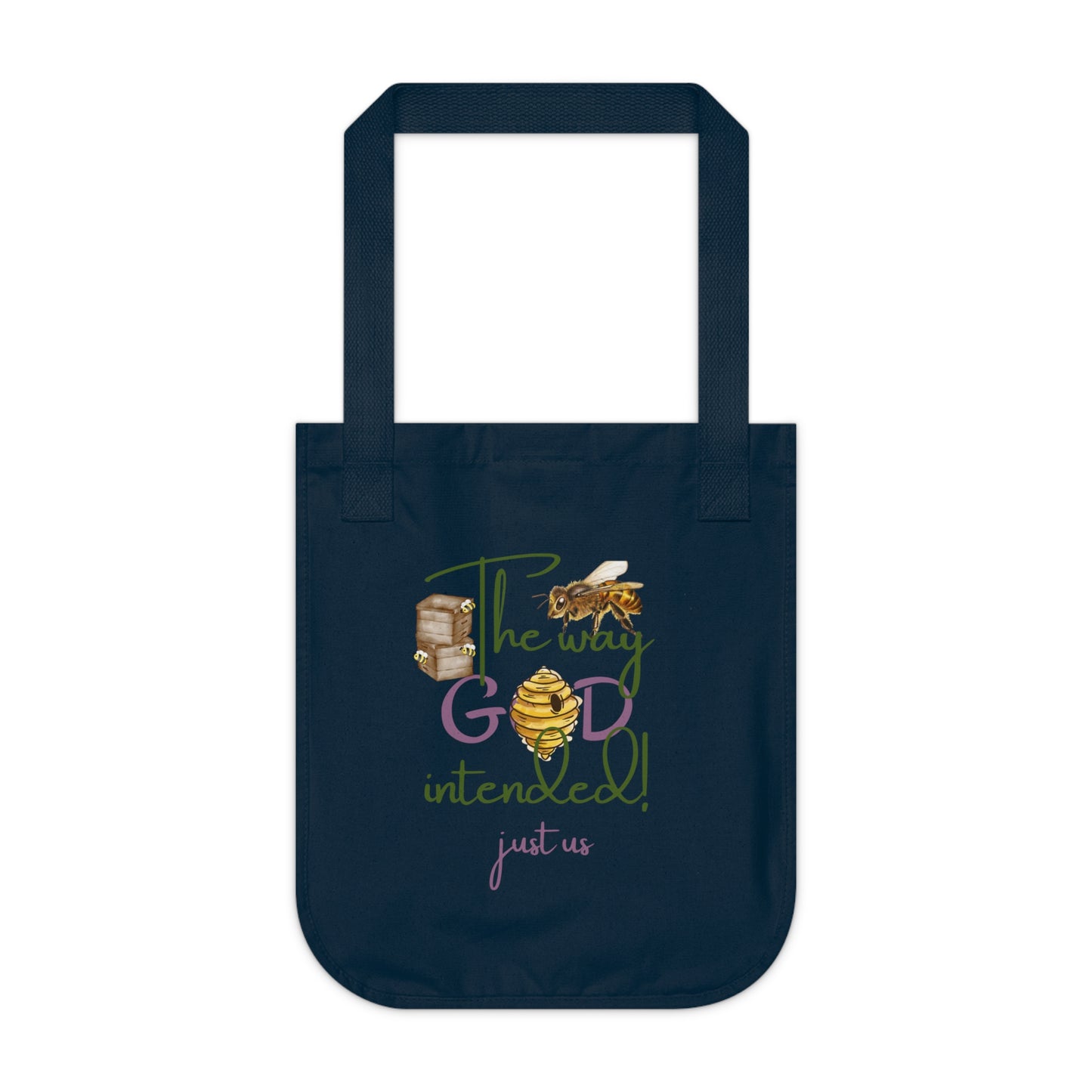 Organic Canvas Bee Tote Bag- Personalizable - Just Us, “The way GOD intended” - Eco-Friendly Floral Shopper for Everyday Use