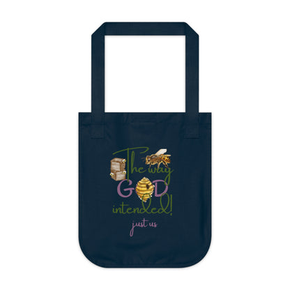 Organic Canvas Bee Tote Bag- Personalizable - Just Us, “The way GOD intended” - Eco-Friendly Floral Shopper for Everyday Use
