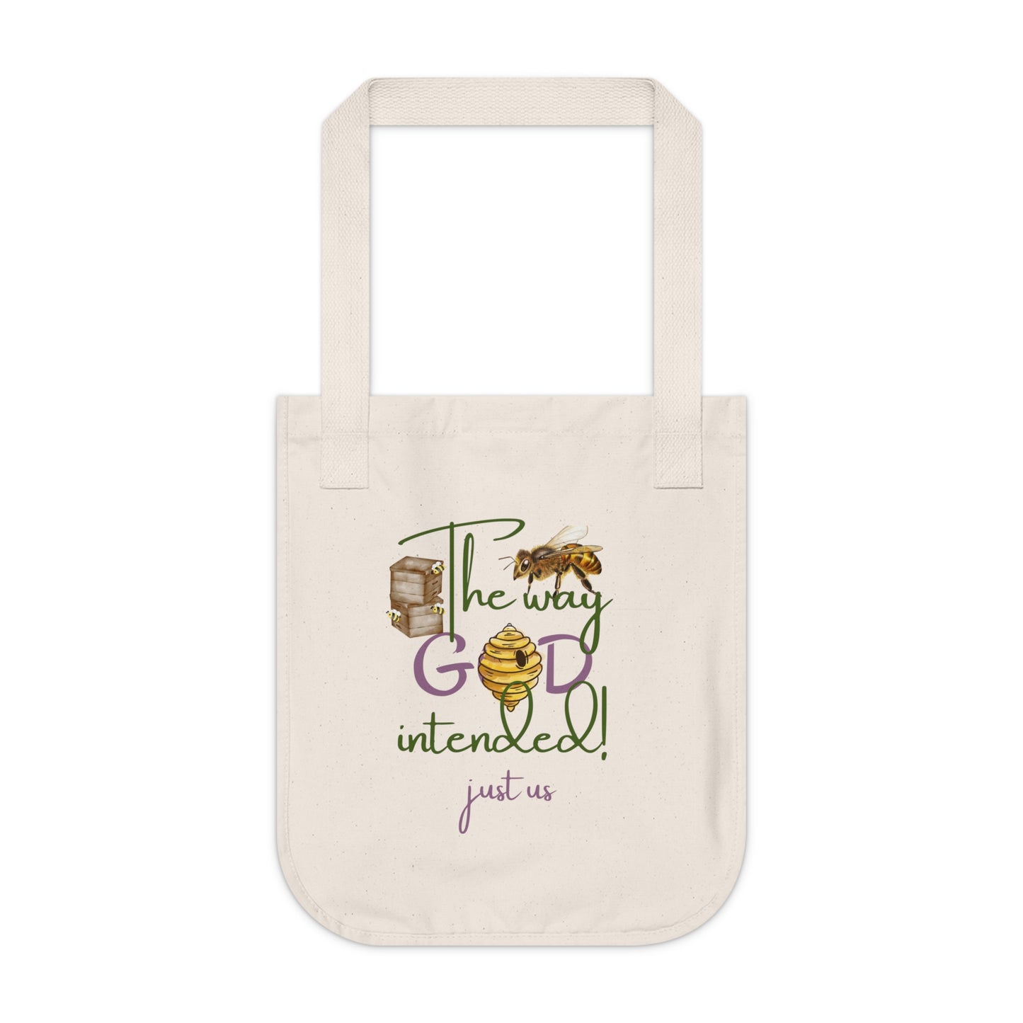 Organic Canvas Bee Tote Bag- Personalizable - Just Us, “The way GOD intended” - Eco-Friendly Floral Shopper for Everyday Use
