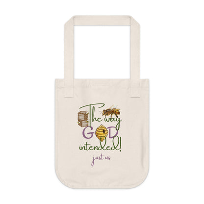 Organic Canvas Bee Tote Bag- Personalizable - Just Us, “The way GOD intended” - Eco-Friendly Floral Shopper for Everyday Use