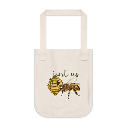 Organic Canvas Bee Tote Bag- Personalizable - Just Us, “The way GOD intended” - Eco-Friendly Floral Shopper for Everyday Use