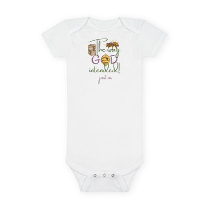 Organic Baby Bee Onesie- Personalizable - Just Us, “The Way God Intended” | Cute Infant Onesie
