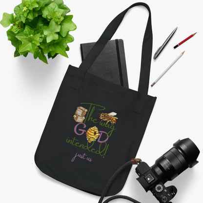 Organic Canvas Bee Tote Bag- Personalizable - Just Us, “The way GOD intended” - Eco-Friendly Floral Shopper for Everyday Use