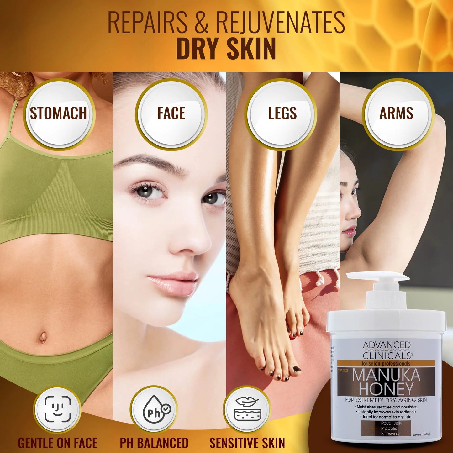 Advanced Clinicals Manuka Honey Cream W/Collagen Face Moisturizer & Body Butter Lotion For Dry Skin | Intense Firming & Hydrating Miracle Balm Skin Care Moisturizing Lotion For Women & Men | 2-Pack 1 Pound (Pack of 2) Manuka Honey Body Cream