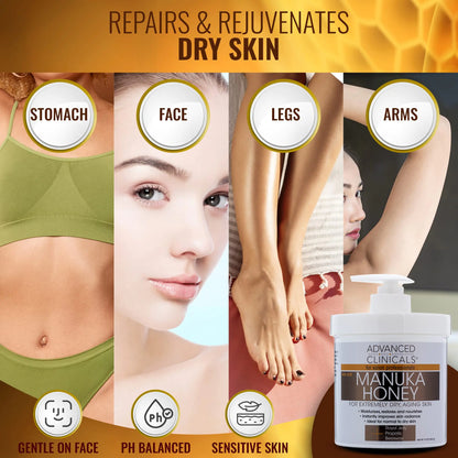 Advanced Clinicals Manuka Honey Cream W/Collagen Face Moisturizer & Body Butter Lotion For Dry Skin | Intense Firming & Hydrating Miracle Balm Skin Care Moisturizing Lotion For Women & Men | 2-Pack 1 Pound (Pack of 2) Manuka Honey Body Cream