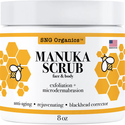 Manuka Honey New Zealand Body Scrub - Deep Pore Microdermabrasion Exfoliating Body Scrub - Blackhead Remover Moisturizing Body Exfoliator for Anti-Aging & Acne