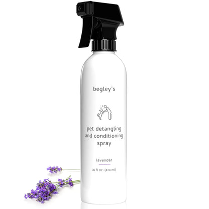 Begleys Pet Detangling Spray - Premium Essential Oil Scented Detangler Spray for Dogs Puppies & Cats - Dog Leave in Conditioner Spray - Dematting Spray for Dogs & Pets - 16 oz Lavender