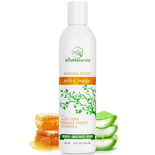 Manuka Honey Eczema and Psoriasis Body Wash - Organic Vegan & Gluten-Free Body Wash with Manuka Honey Aloe Vera & Cehami Flower Extract - Sulfate-Free & Natural