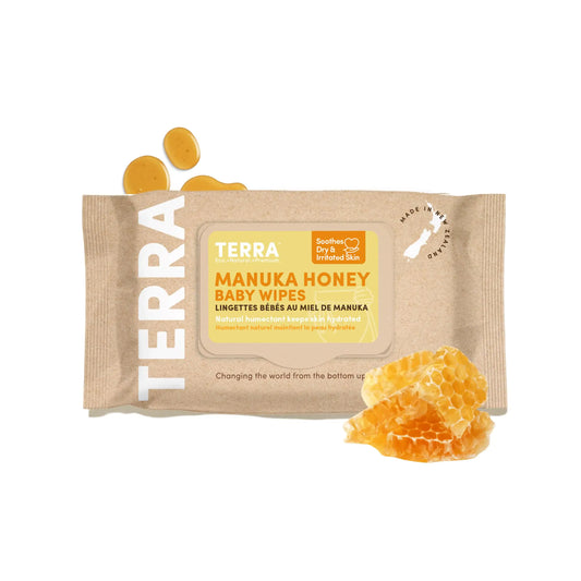 Terra Bamboo Baby Wipes: Manuka Honey 99.5% Pure New Zealand Water 100% Biodegradable Bamboo Fiber 0% Plastic Unscented Baby Wipes for Sensitive Skin 1 Pack of 70 Wipes