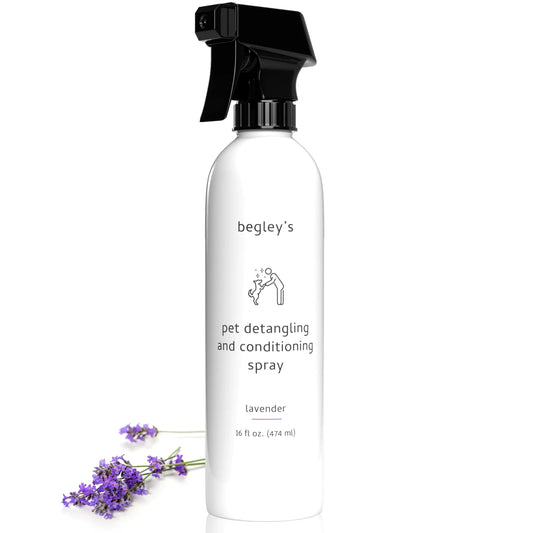 Begleys Pet Detangling Spray - Premium Essential Oil Scented Detangler Spray for Dogs Puppies & Cats - Dog Leave in Conditioner Spray - Dematting Spray for Dogs & Pets - 16 oz Lavender